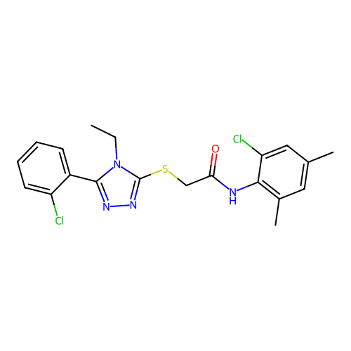 N-(2-chloro-4,6-dimethylphenyl)-2-((5-(2-chlorophenyl)-4-ethyl-4H-1,2,4-triazol-3-yl)thio)acetamide structure