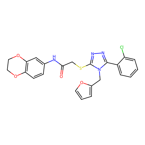 2-{[5-(2-chlorophenyl)-4-(furan-2-ylmethyl)-4H-1,2,4-triazol-3-yl]sulfanyl}-N-(2,3-dihydro-1,4-benzodioxin-6-yl)acetamide structure