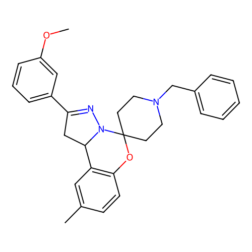 1'-benzyl-2-(3-methoxyphenyl)-9-methyl-1,10b-dihydrospiro[benzo[e]pyrazolo[1,5-c][1,3]oxazine-5,4'-piperidine] structure