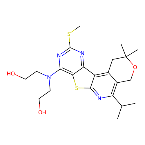 2,2'-((5-isopropyl-2,2-dimethyl-10-(methylthio)-2,4-dihydro-1H-pyrano[4'',3'':4',5']pyrido[3',2':4,5]thieno[3,2-d]pyrimidin-8-yl)azanediyl)diethanol structure