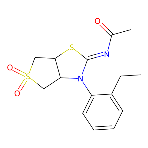 (Z)-N-(3-(2-ethylphenyl)-5,5-dioxidotetrahydrothieno[3,4-d]thiazol-2(3H)-ylidene)acetamide structure