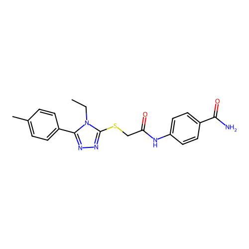 4-(2-((4-ethyl-5-(p-tolyl)-4H-1,2,4-triazol-3-yl)thio)acetamido)benzamide structure