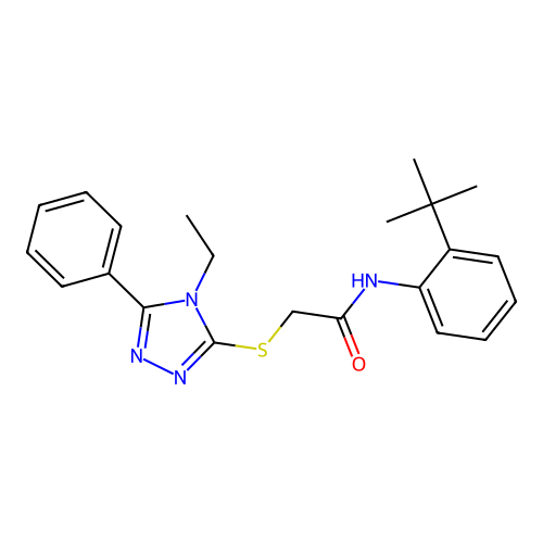 N-(2-tert-butylphenyl)-2-[(4-ethyl-5-phenyl-4H-1,2,4-triazol-3-yl)sulfanyl]acetamide structure