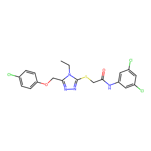 2-({5-[(4-chlorophenoxy)methyl]-4-ethyl-4H-1,2,4-triazol-3-yl}sulfanyl)-N-(3,5-dichlorophenyl)acetamide structure