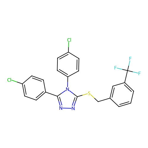 3,4-bis(4-chlorophenyl)-5-[[3-(trifluoromethyl)phenyl]methylsulfanyl]-1,2,4-triazole structure