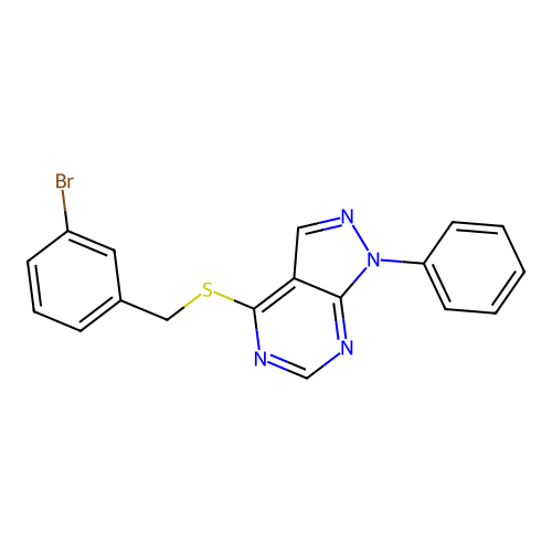 4-[(3-bromobenzyl)sulfanyl]-1-phenyl-1H-pyrazolo[3,4-d]pyrimidine structure