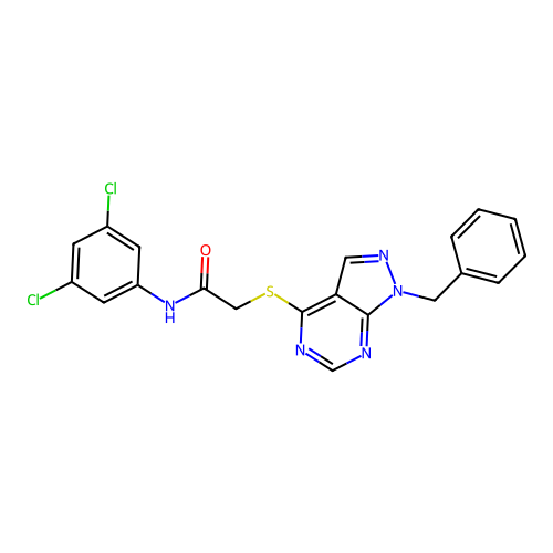 2-((1-benzyl-1H-pyrazolo[3,4-d]pyrimidin-4-yl)thio)-N-(3,5-dichlorophenyl)acetamide structure