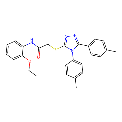 2-[[4,5-bis(4-methylphenyl)-1,2,4-triazol-3-yl]sulfanyl]-N-(2-ethoxyphenyl)acetamide structure