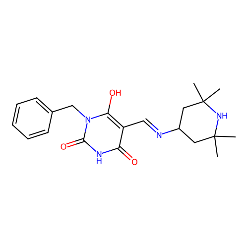 (5E)-1-benzyl-5-[[(2,2,6,6-tetramethylpiperidin-4-yl)amino]methylidene]-1,3-diazinane-2,4,6-trione structure
