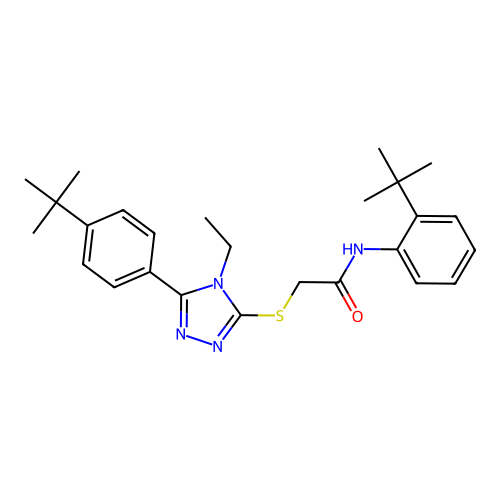 2-[[4-ethyl-5-(4-tert-butylphenyl)-1,2,4-triazol-3-yl]sulfanyl]-N-(2-tert-butylphenyl)acetamide structure