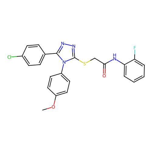 2-{[5-(4-chlorophenyl)-4-(4-methoxyphenyl)-4H-1,2,4-triazol-3-yl]sulfanyl}-N-(2-fluorophenyl)acetamide structure