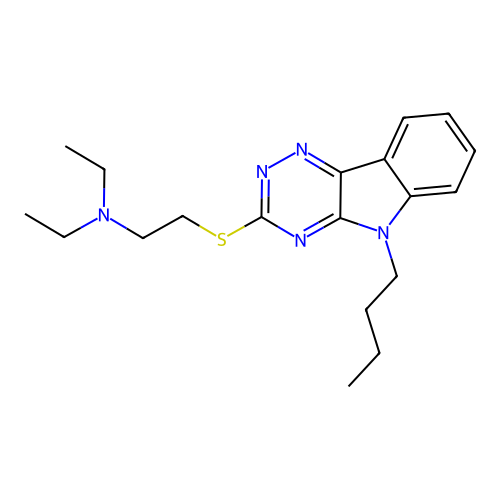 2-[(5-butyl-5H-[1,2,4]triazino[5,6-b]indol-3-yl)sulfanyl]-N,N-diethylethanamine structure