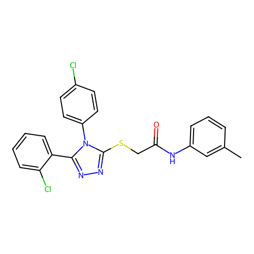 2-[[5-(2-chlorophenyl)-4-(4-chlorophenyl)-1,2,4-triazol-3-yl]sulfanyl]-N-(3-methylphenyl)acetamide structure