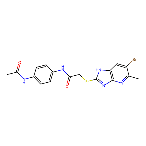 N-(4-acetamidophenyl)-2-((6-bromo-5-methyl-3H-imidazo[4,5-b]pyridin-2-yl)thio)acetamide structure