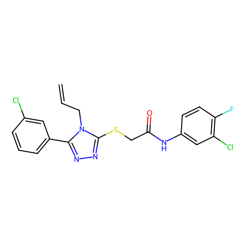 N-(3-chloro-4-fluorophenyl)-2-{[5-(3-chlorophenyl)-4-(prop-2-en-1-yl)-4H-1,2,4-triazol-3-yl]sulfanyl}acetamide structure