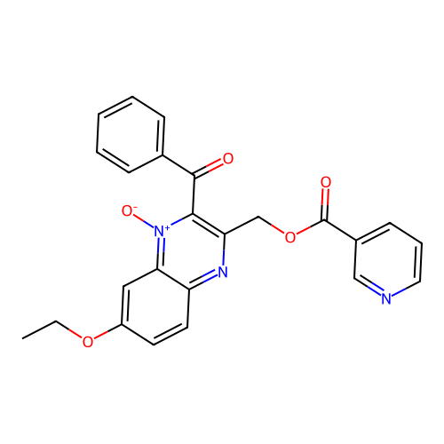 2-Benzoyl-7-ethoxy-3-((nicotinoyloxy)methyl)quinoxaline 1-oxide structure