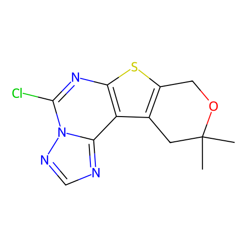 5-chloro-10,10-dimethyl-10,11-dihydro-8H-pyrano[4',3':4,5]thieno[3,2-e][1,2,4]triazolo[1,5-c]pyrimidine structure