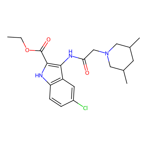 ethyl 5-chloro-3-(2-(3,5-dimethylpiperidin-1-yl)acetamido)-1H-indole-2-carboxylate structure