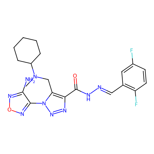 (E)-1-(4-amino-1,2,5-oxadiazol-3-yl)-5-((cyclohexyl(methyl)amino)methyl)-N'-(2,5-difluorobenzylidene)-1H-1,2,3-triazole-4-carbohydrazide structure