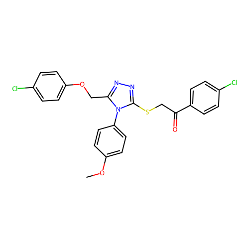 1-(4-chlorophenyl)-2-{5-[(4-chlorophenoxy)methyl]-4-(4-methoxyphenyl)(1,2,4-tr iazol-3-ylthio)}ethan-1-one structure