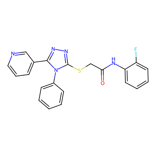 N-(2-fluorophenyl)-2-[(4-phenyl-5-pyridin-3-yl-1,2,4-triazol-3-yl)sulfanyl]acetamide structure