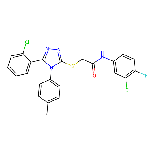 N-(3-chloro-4-fluorophenyl)-2-{[5-(2-chlorophenyl)-4-(4-methylphenyl)-4H-1,2,4-triazol-3-yl]sulfanyl}acetamide structure