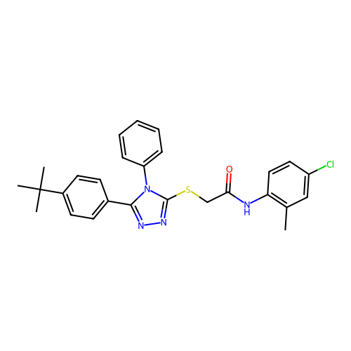 2-{[5-(4-tert-butylphenyl)-4-phenyl-4H-1,2,4-triazol-3-yl]sulfanyl}-N-(4-chloro-2-methylphenyl)acetamide structure