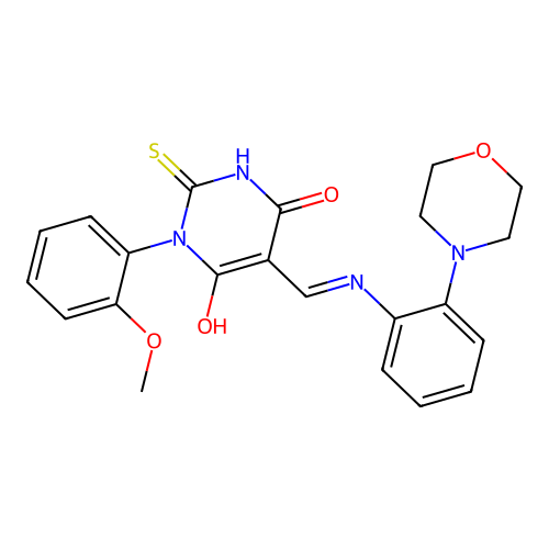 (5E)-1-(2-methoxyphenyl)-5-[(2-morpholin-4-ylanilino)methylidene]-2-sulfanylidene-1,3-diazinane-4,6-dione structure