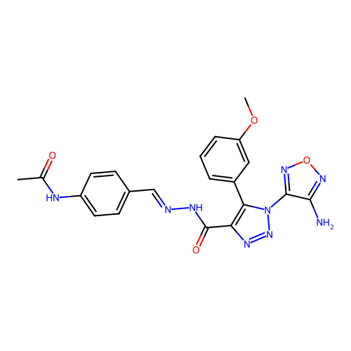 (E)-N-(4-((2-(1-(4-amino-1,2,5-oxadiazol-3-yl)-5-(3-methoxyphenyl)-1H-1,2,3-triazole-4-carbonyl)hydrazono)methyl)phenyl)acetamide structure