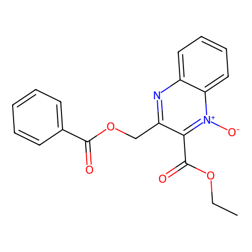 Ethyl 3-(benzoyloxymethyl)-1-oxidoquinoxalin-1-ium-2-carboxylate structure