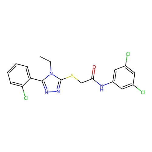 2-[[5-(2-chlorophenyl)-4-ethyl-1,2,4-triazol-3-yl]sulfanyl]-N-(3,5-dichlorophenyl)acetamide structure