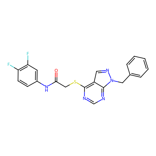 2-((1-benzyl-1H-pyrazolo[3,4-d]pyrimidin-4-yl)thio)-N-(3,4-difluorophenyl)acetamide structure
