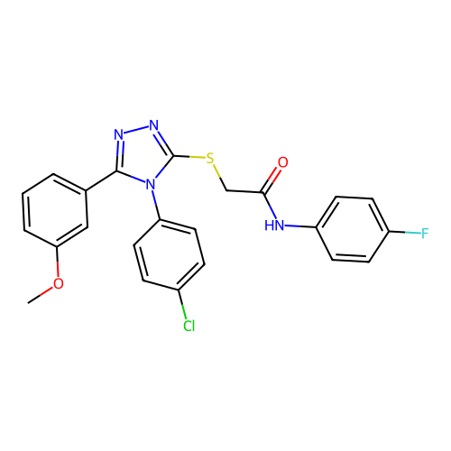 2-{[4-(4-chlorophenyl)-5-(3-methoxyphenyl)-4H-1,2,4-triazol-3-yl]sulfanyl}-N-(4-fluorophenyl)acetamide structure