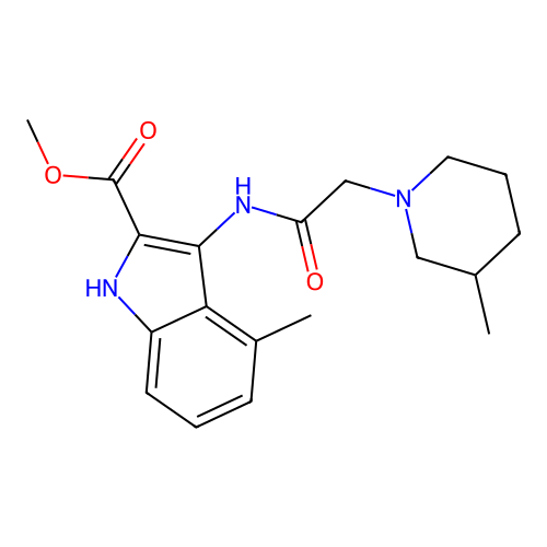 methyl 4-methyl-3-(2-(3-methylpiperidin-1-yl)acetamido)-1H-indole-2-carboxylate structure