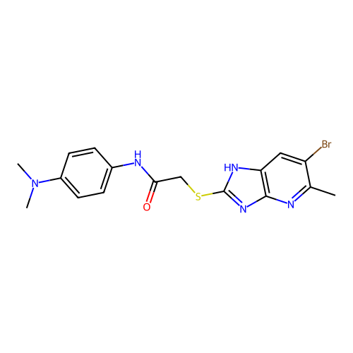 2-((6-bromo-5-methyl-3H-imidazo[4,5-b]pyridin-2-yl)thio)-N-(4-(dimethylamino)phenyl)acetamide structure