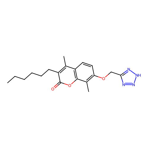 3-hexyl-4,8-dimethyl-7-(1H-tetrazol-5-ylmethoxy)-2H-chromen-2-one structure