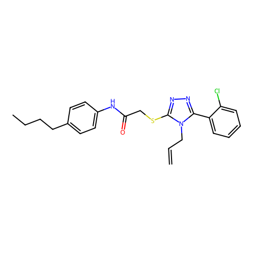 N-(4-butylphenyl)-2-[[5-(2-chlorophenyl)-4-prop-2-enyl-1,2,4-triazol-3-yl]sulfanyl]acetamide structure