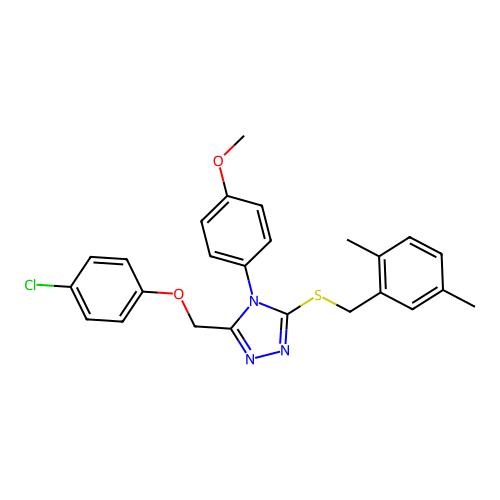 1-({5-[(2,5-dimethylphenyl)methylthio]-4-(4-methoxyphenyl)(1,2,4-triazol-3-yl) }methoxy)-4-chlorobenzene structure