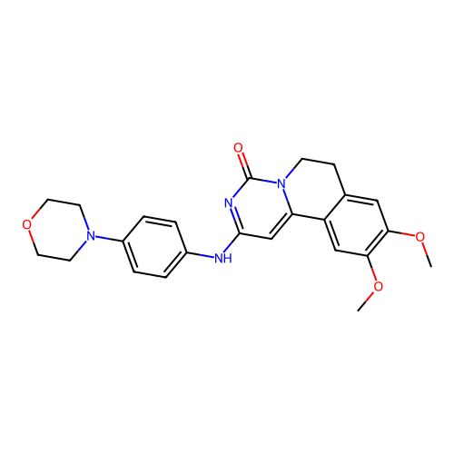 9,10-dimethoxy-2-(4-morpholin-4-ylanilino)-6,7-dihydropyrimido[6,1-a]isoquinolin-4-one structure