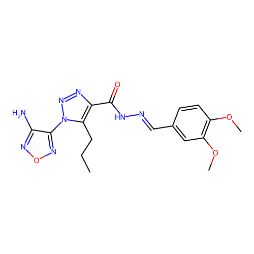 (E)-1-(4-amino-1,2,5-oxadiazol-3-yl)-N'-(3,4-dimethoxybenzylidene)-5-propyl-1H-1,2,3-triazole-4-carbohydrazide structure