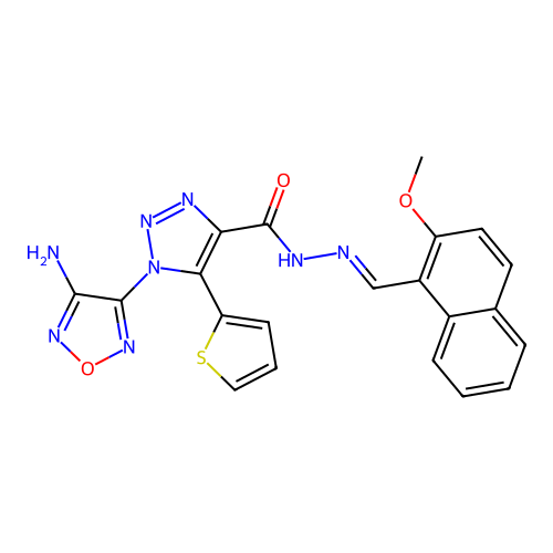 (E)-1-(4-amino-1,2,5-oxadiazol-3-yl)-N'-((2-methoxynaphthalen-1-yl)methylene)-5-(thiophen-2-yl)-1H-1,2,3-triazole-4-carbohydrazide structure