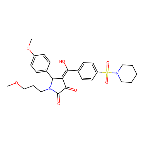 (4E)-4-[hydroxy-(4-piperidin-1-ylsulfonylphenyl)methylidene]-5-(4-methoxyphenyl)-1-(3-methoxypropyl)pyrrolidine-2,3-dione structure