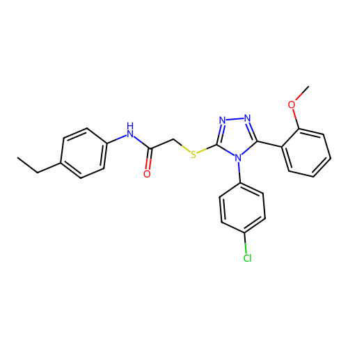 2-[[4-(4-chlorophenyl)-5-(2-methoxyphenyl)-1,2,4-triazol-3-yl]sulfanyl]-N-(4-ethylphenyl)acetamide structure