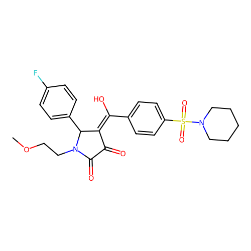 (4E)-5-(4-fluorophenyl)-4-[hydroxy-(4-piperidin-1-ylsulfonylphenyl)methylidene]-1-(2-methoxyethyl)pyrrolidine-2,3-dione structure