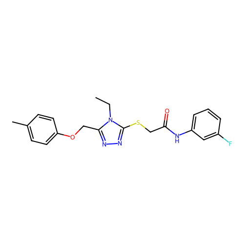 2-((4-ethyl-5-((p-tolyloxy)methyl)-4H-1,2,4-triazol-3-yl)thio)-N-(3-fluorophenyl)acetamide structure