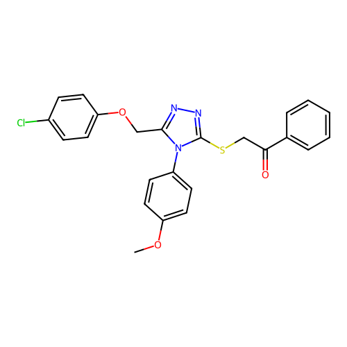 2-((5-((4-chlorophenoxy)methyl)-4-(4-methoxyphenyl)-4H-1,2,4-triazol-3-yl)thio)-1-phenylethanone structure