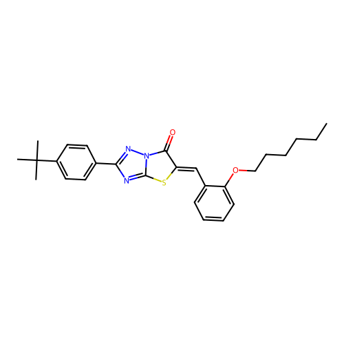 (5Z)-2-(4-tert-butylphenyl)-5-[2-(hexyloxy)benzylidene][1,3]thiazolo[3,2-b][1,2,4]triazol-6(5H)-one structure