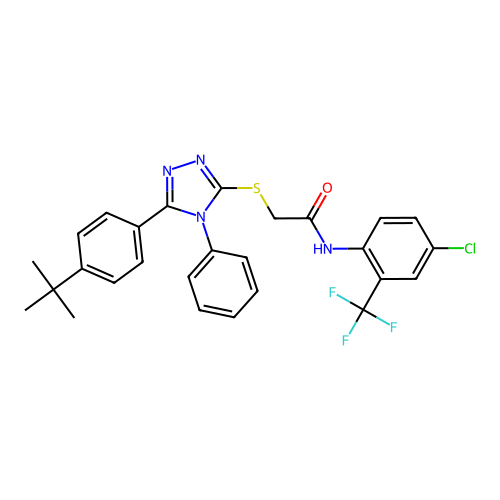 2-{[5-(4-tert-butylphenyl)-4-phenyl-4H-1,2,4-triazol-3-yl]sulfanyl}-N-[4-chloro-2-(trifluoromethyl)phenyl]acetamide structure
