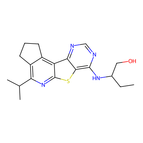 2-((4-isopropyl-2,3-dihydro-1H-cyclopenta[4',5']pyrido[3',2':4,5]thieno[3,2-d]pyrimidin-7-yl)amino)butan-1-ol structure