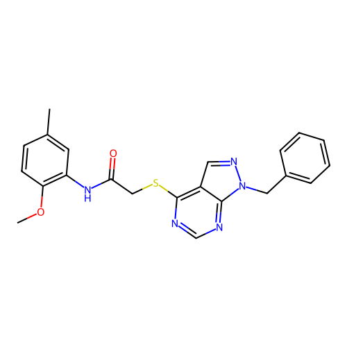 2-((1-benzyl-1H-pyrazolo[3,4-d]pyrimidin-4-yl)thio)-N-(2-methoxy-5-methylphenyl)acetamide structure